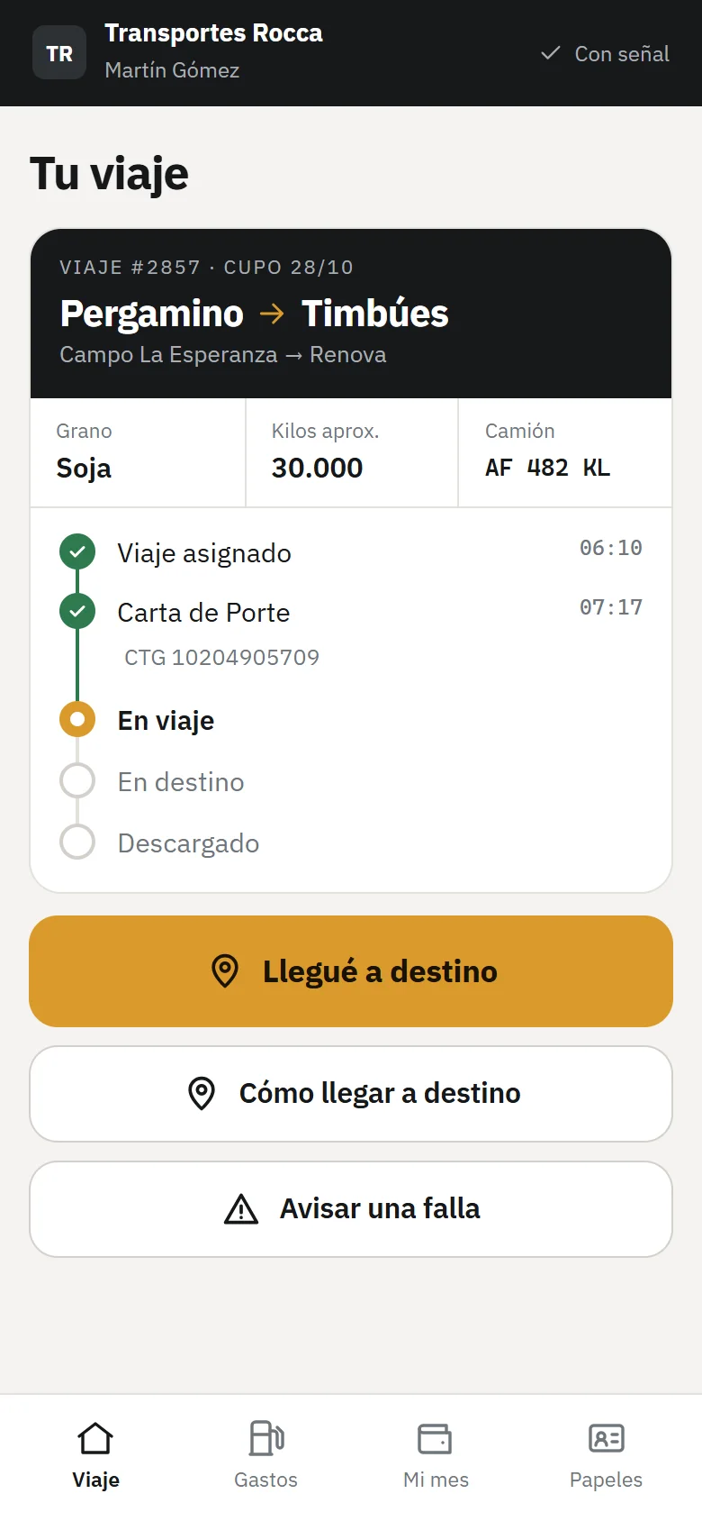 App del chofer: el viaje paso a paso